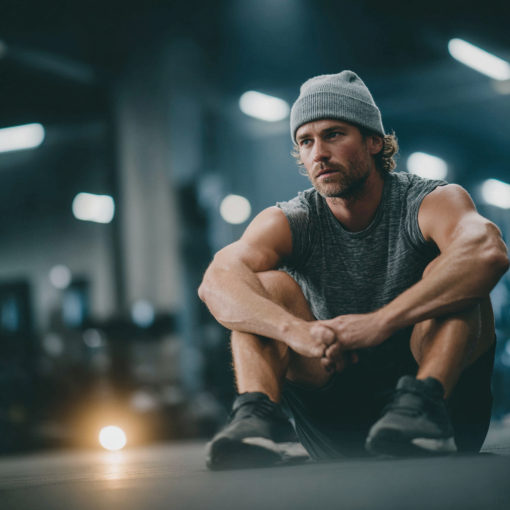 Focused athlete preparing for workout in modern gym environment
