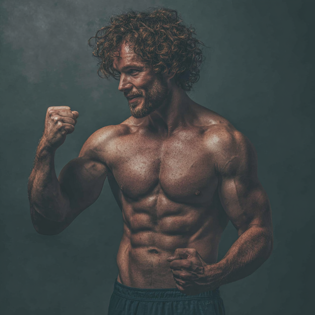 Transformed man showing confidence and strength in athletic pose